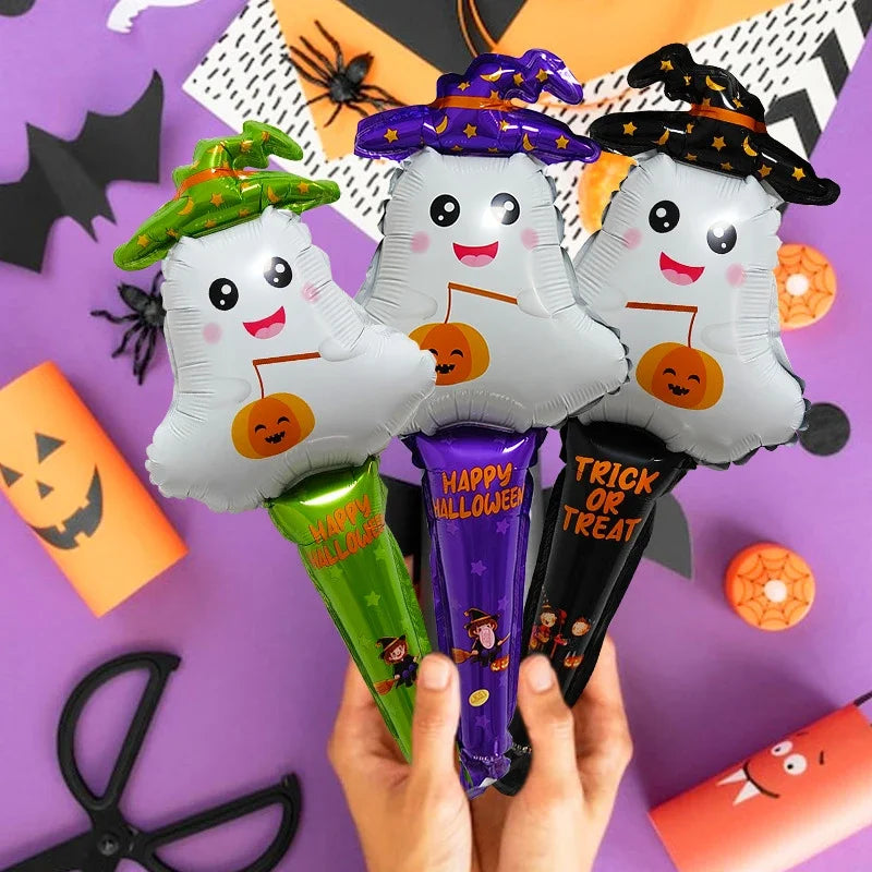 Ihomed 10/30pcs Halloween Balloon Stick Witch Pumpkin Cat Ghost Balloons Sticks Halloween Party Decoration Supplies Globos Kids Toys