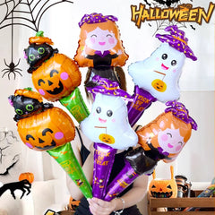 Ihomed 10/30pcs Halloween Balloon Stick Witch Pumpkin Cat Ghost Balloons Sticks Halloween Party Decoration Supplies Globos Kids Toys