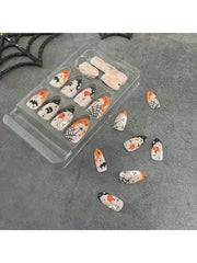 Ihomed Halloween Acrylic Press on Nails Almond Shape Fake Nails Short Full Cover Glue on Nails Halloween Stick on Nails Cute Ghost Pump