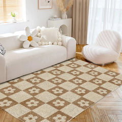 Ihomed Brown Plaid Living Room Large Area Carpet Checkerboard Bedroom Carpets Floral Minimalist Design Rug Soft Plush Home Rugs Tapete