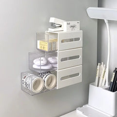 Ihomed Bathroom Wall-Mounted Cotton Swab Storage Box Dormitory Non-Perforated Telescopic Storage Box Head Rope Hair Ring Mini Glove Box