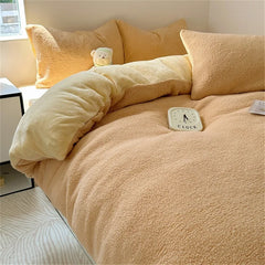 Ihomed AB Side Lamb Cashmere and Flannel Fleece Bedding Set, Velvet Duvet Cover, Warm Flat Sheet, Home Linens, Twin Queen