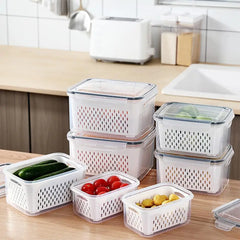 Ihomed Refrigerator Storage Box Fridge Organizer Fresh Vegetable Fruit Boxes Drain Basket Storage Containers Pantry Kitchen Organizer