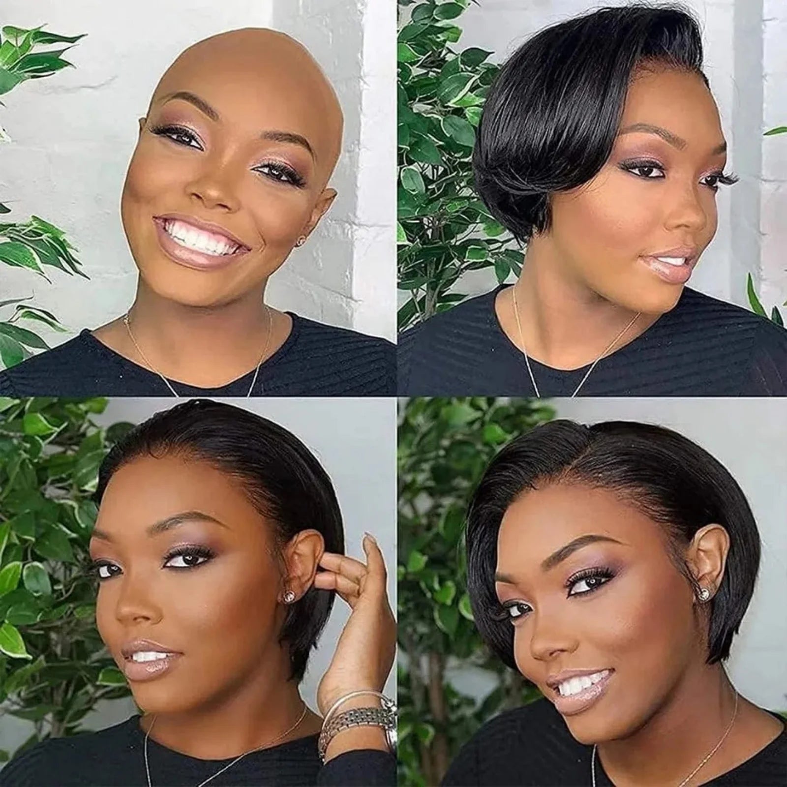 Ihomed Pixie Cut Wig Jet Black Straight Short Cut Bob Synthetic Lace Front Wig Glueless Layered Hair Frontal Lace Wigs for Women