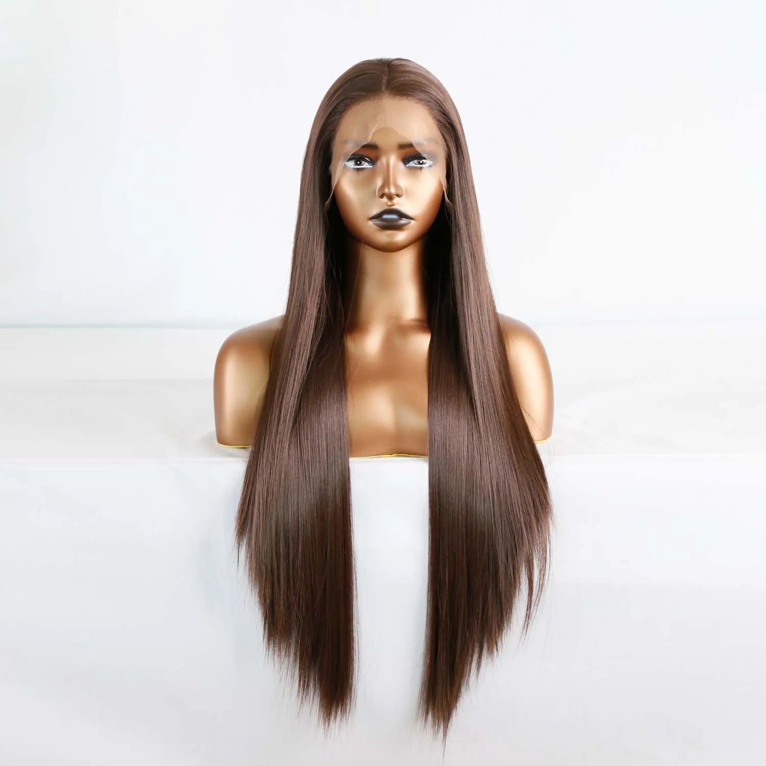 Ihomed Brown Wig Long Straight Synthetic Lace Front Wig Glueless Brunette Hair Dark Chocolate Brown Lace Wigs for Women Party Cosplay