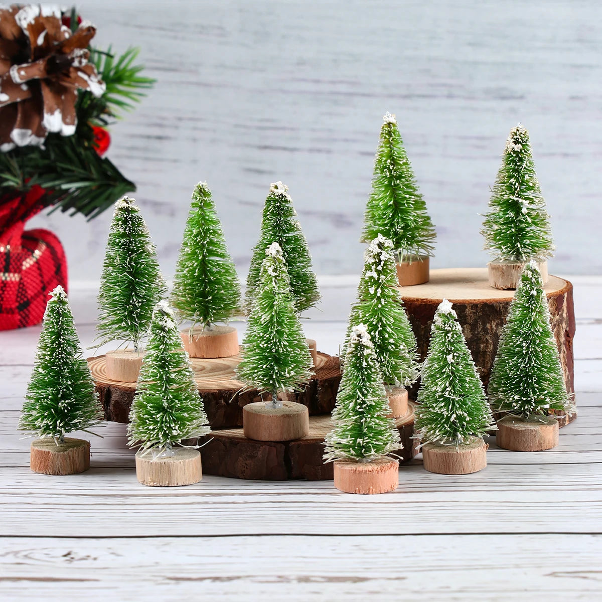 Ihomed Artificial Mini Wooden Christmas Tree Blue Green White Gold Tower Pine Small Sisal Christmas Tree Tabletop Ornament Decor