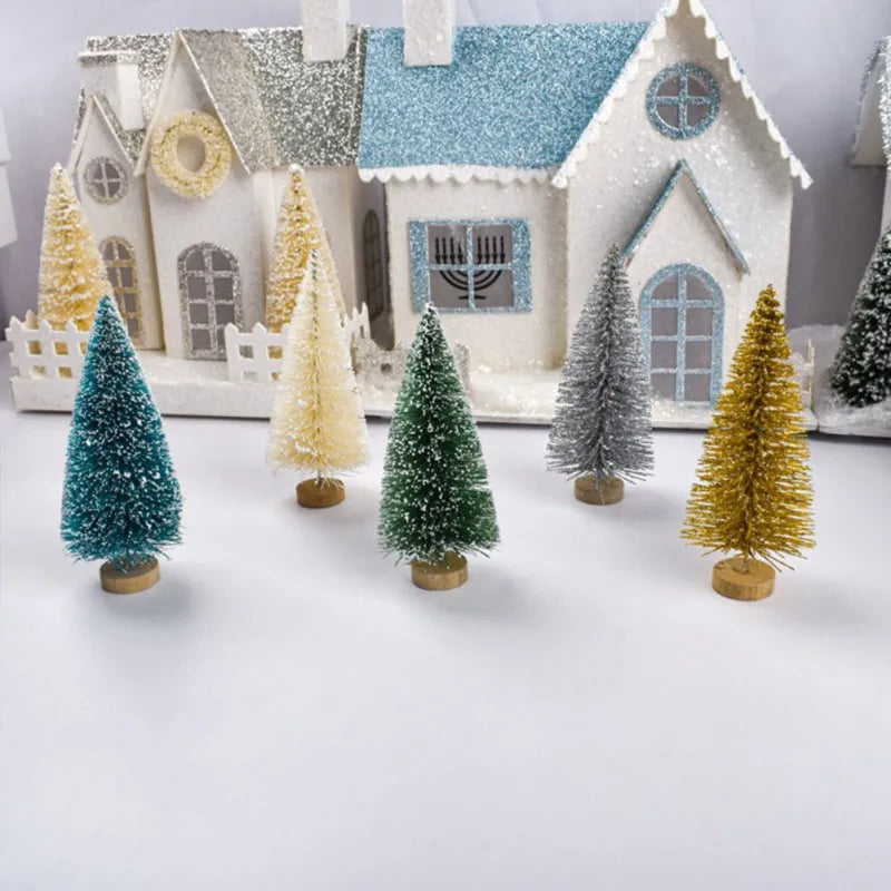 Ihomed 24/43pcs Mini Christmas Trees Bottle Brush Trees Plastic Winter Snow Ornaments Tabletop Crafting DIY Decoration Christmas Gift