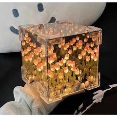 Ihomed Creative Diy Tulip Flower Sea Cube Three-Dimensional Small Night Lamp Material Package for Girlfriend Couple Girlfriends