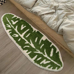 Ihomed Green Leaf Bedside Rug Soft Fluffy Tufting Bedroom Mat Carpet Area Floor Pad Doormat Aesthetic Home Kids Room Nursery Decor