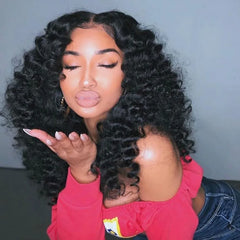 Ihomed Bouncy Curly Short Bob 16Inches 180Density 13x4 Lace Front Synthetic Hair Wigs for Black Women Glueless Transparent Lace Wigs