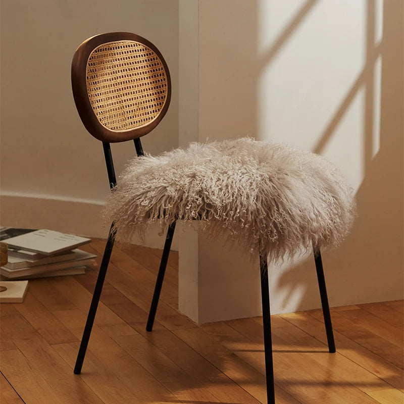 Ihomed Natural Wool Fur Seat Cushion Soft Round Square Solid Chair Sofa Pad Home Office Car Warm Decor for Autumn Winter