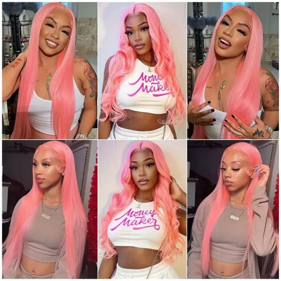 Ihomed 30 Inch Bone Straight Pink Lace Front Human Hair Wigs Brazilan 13x6 Hd Transparent Lace Frontal Wig 613 Colored Wigs For Women