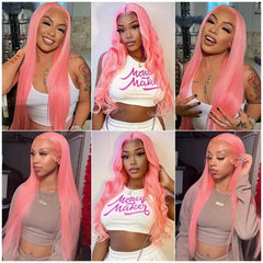 Ihomed 30 Inch Bone Straight Pink Lace Front Human Hair Wigs Brazilan 13x6 Hd Transparent Lace Frontal Wig 613 Colored Wigs For Women