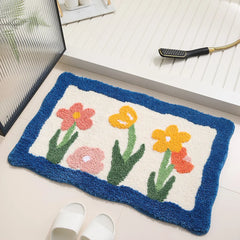 Ihomed Floral Tufting Bathroom Mat Soft Tulip Bedside Foot Carpet Rug Floor Pad Bedroom Doormat Aesthetic Home Room Tidy Decor