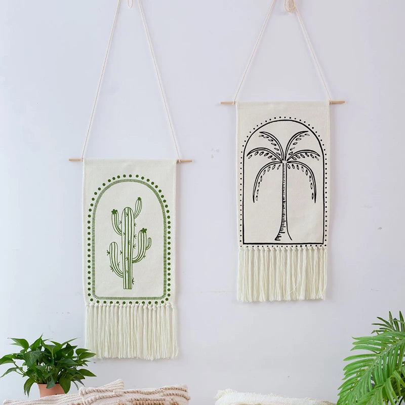 Ihomed Boho Macrame Hanging Tapestry Handmade Tassels Plant Fabric Blanket Dorm Hotel Wall Cover Decoration Home Stay Aesthetic Decor