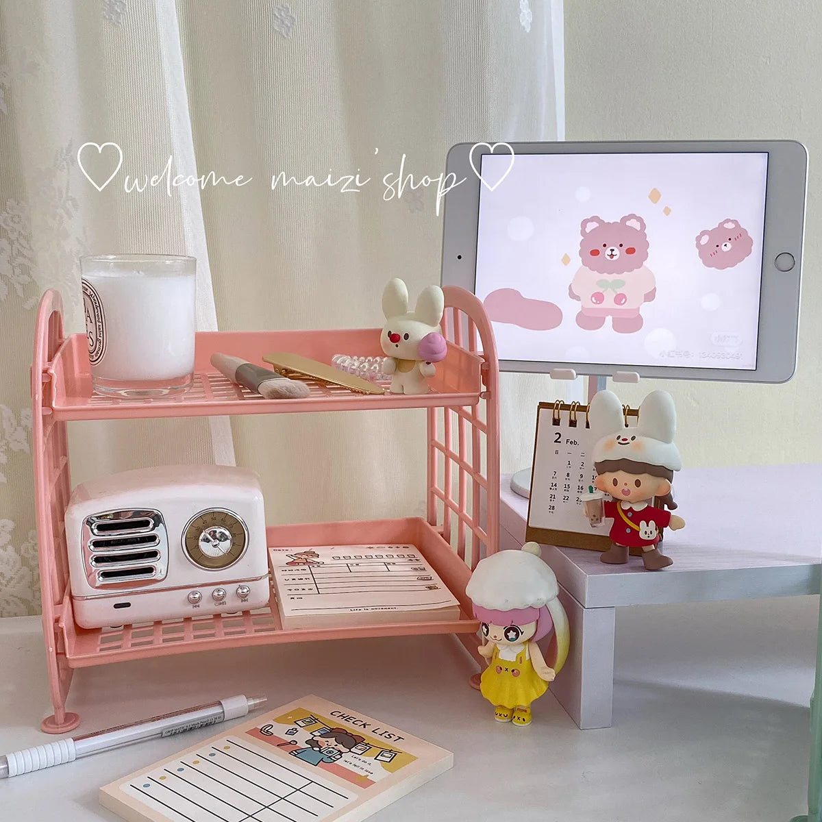 Ihomed Ins Cute Room Storage Organizer Storage Rack Kawaii 2 Layer Desktop Cosmetic Jewelry Storage Rack Bathroom Rack Storage Shelf