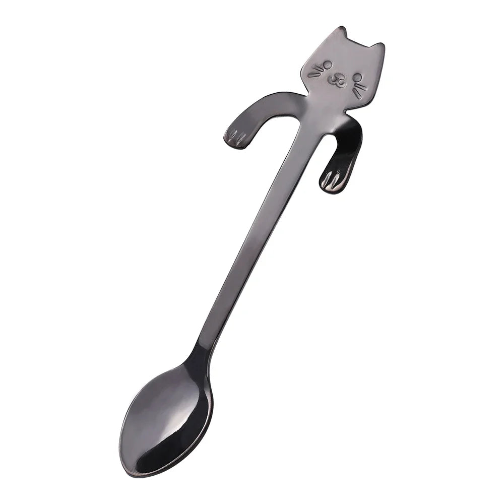 Ihomed 4pcs Stainless Steel Cute Cat Spoons Coffee Tea Ice Cream Teaspoons Spoon Dessert Snack Scoops Home Flatware Kitchen Accessories