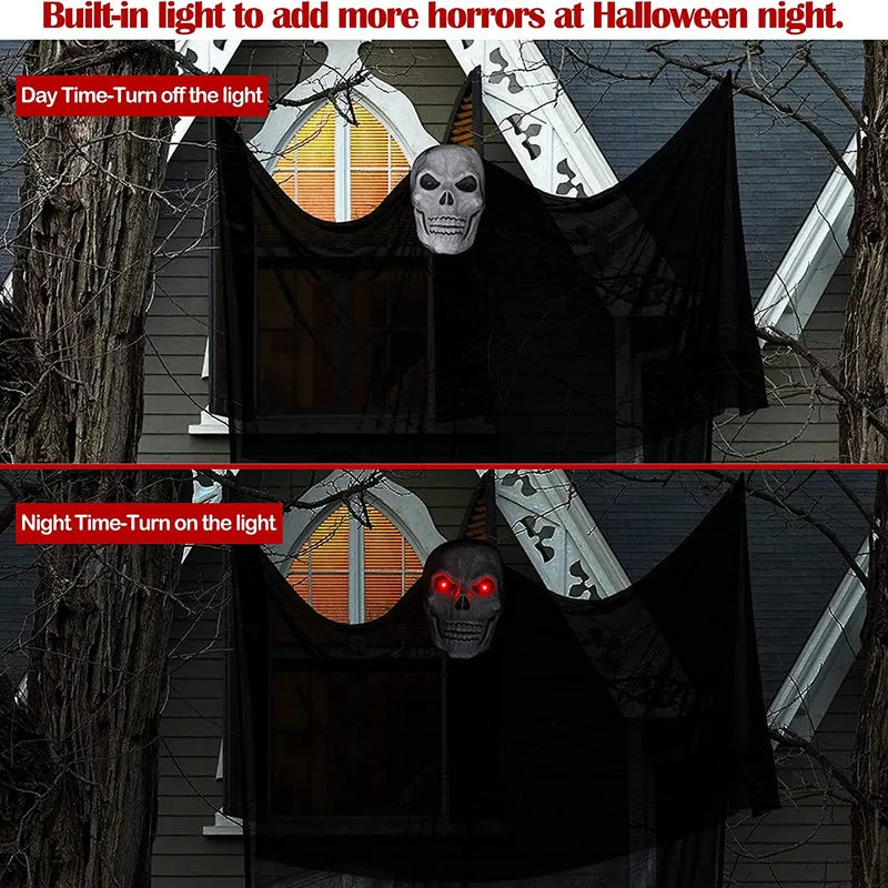 Ihomed Halloween Hanging Skull Ghost Haunted House Decoration With LED Sound Ghost Ornament Indoor Outdoor Bar Halloween Party Decor