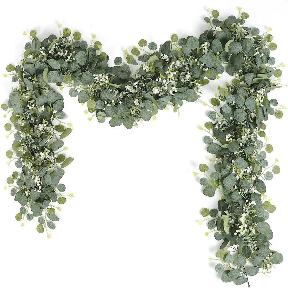 Ihomed 2pcs/1pc 6' Artificial Eucalyptus Garland Faux Greenery Eucalyptus Leaves Vines For Wedding Backdrop Arch Home Party Decor