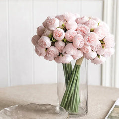 Ihomed Rose Pink Peony Artificial Flowers Silk Bouquet 27heads Roses Fake Flower for Table Vase Arrange Home Wedding Decoration Flowers