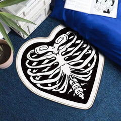 Ihomed  Heart-Shaped Black And White Skull Carpet Personality Decoration Bedroom Rugs Bathroom Non-Slip Small Floor Mat Home Decoration