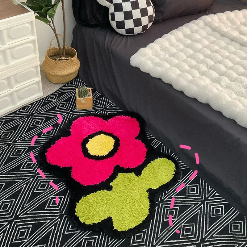 Ihomed Tufting Floral Bathroom Mat Bedroom Rug Living Room Carpet Bathmat Anti Slip Floor Pad Doormat Kawaii Aesthetic Home Decor