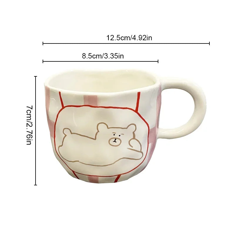 Ihomed Cute Bear Ceramic Mug Hand Pinched Irregular Porcelain Coffee Cup Breakfast milk oatmeal cup Water Cup For Office Couple Gift