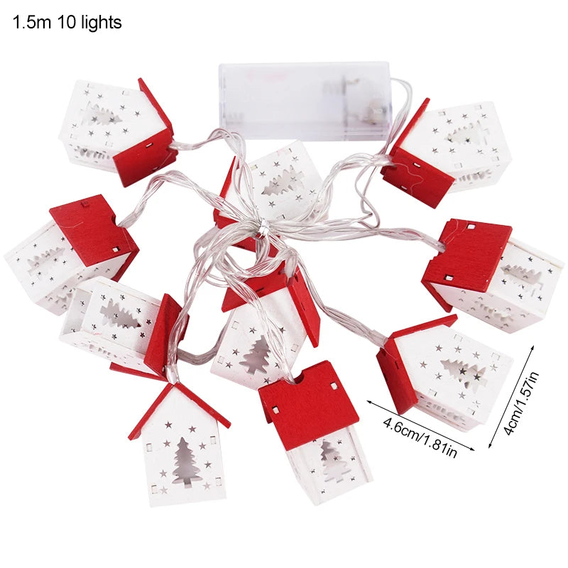 Ihomed Christmas Wooden House LED String Light Xmas Tree Hanging Ornament 2024 Christmas Decoration For Home Kids New Year Gift Navidad