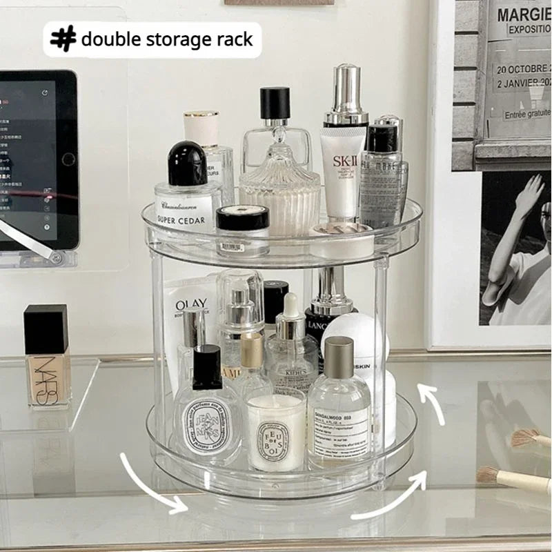 Ihomed 2 Layer Rotating Cosmetic Storage Box Desktop Acrylic Makeup Perfume Skin Care Product Shelf Rack Organizer Box Cosmetics Holder