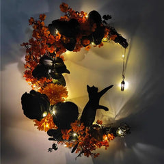 Ihomed Halloween Moon Wreath Wall Mounted Floral Decoration Multipurpose Halloween Ornamental Decore For Doors Walls Garden Balcony