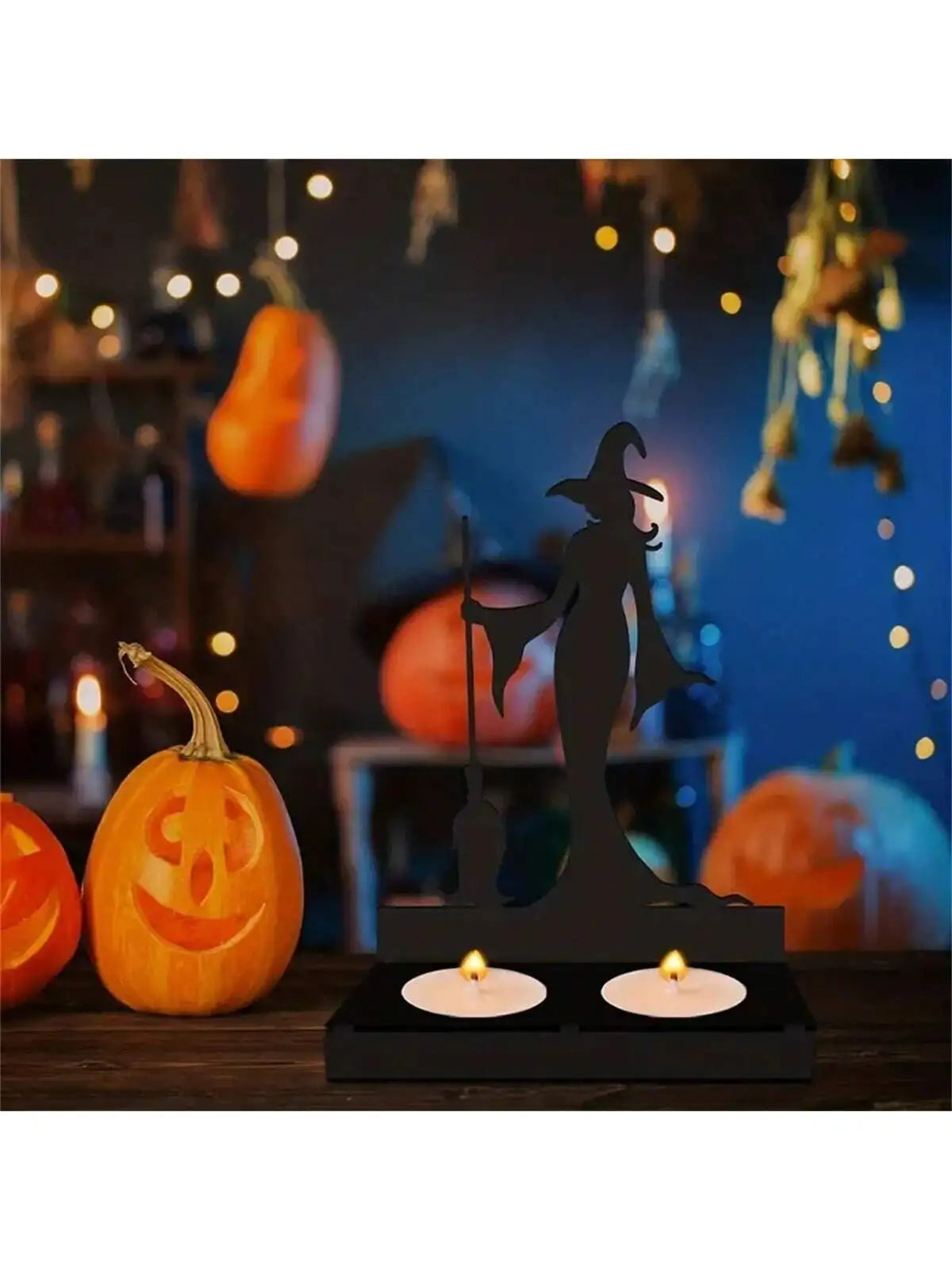 Ihomed 1pc Ironwork Halloween Candle Holder,Can hold two candles,Halloween Decorations Witch ,fordoor Party Decor,Not Includ Candles.