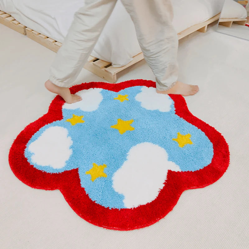 Ihomed Nordic Tufting Sky Star Living Room Carpet Soft Flower Shape Children Play Pad Anti-slip Rug Mat Kawaii Home Tidy Decor 90x90cm