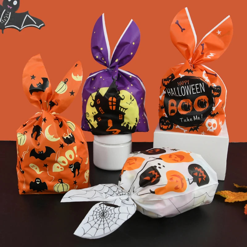 Ihomed 25/50pcs Halloween Cookies Candy Bags Trick Or Treat Ghost Pumpkin Rabbit Ear Snack Gifts Packing Bags For Halloween Party Decor