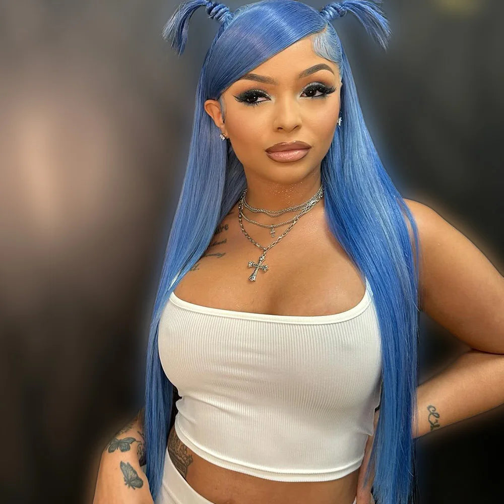 Ihomed Light Blue 13x4 13x6 Transparent Lace Frontal Wig Brazilian Straight 613 Colored Human Hair T Part Lace Front Wigs Pre Plcuked