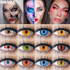 Ihomed 2 Pack Halloween Colored Contact Lenses Anime Cosplay Eyes Lenses Colored Lenses White Black Red Lenses