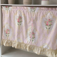 Ihomed Wave Pink Embroidered Flowers Window Valance Living Room Elegant Lace Curtain Valance Lace Tape Short Curtains Kitchen