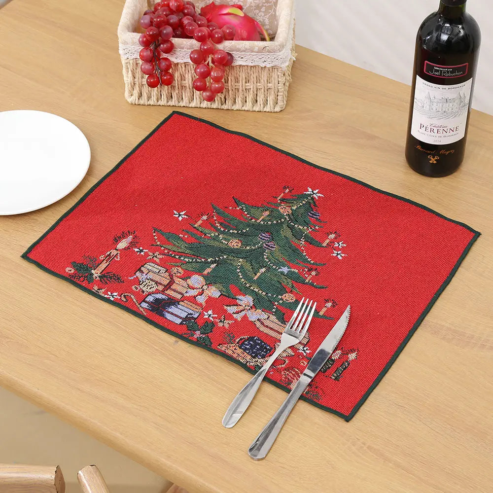 Ihomed Christmas Placemat Dining Mat Jacquard Insulation Kitchen Table Decoration Home Restaurant Western Food Mat Christmas Supplies