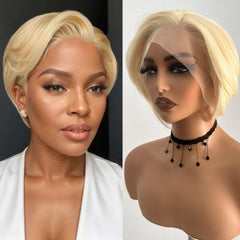 Ihomed 613 Blonde Pixie Cut Wig Straight Short Bob Synthetic Lace Front Wig Glueless Colored Hair Frontal Lace Wigs for Women Daily