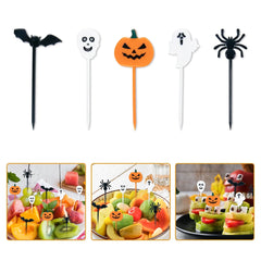 Ihomed 10-30pcs Plastic Halloween Toothpicks Pumpkin Ghost Bat Fruit Fork Dessert Cocktail Cake Decoration Picks Halloween party Supply