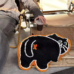 Ihomed Cute Tufting Black Cat Bathroom Mat Soft Cartoon Kids Room Pad Carpet Anti-slip Doormat Rug Kawaii Home Nursery Decor 50x55cm