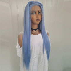 Ihomed Blue Wig Long Straight Synthetic Lace Front Wig Glueless Wig Ready to Wear Light Blue Hair Lace Wigs for Women Party Cosplay