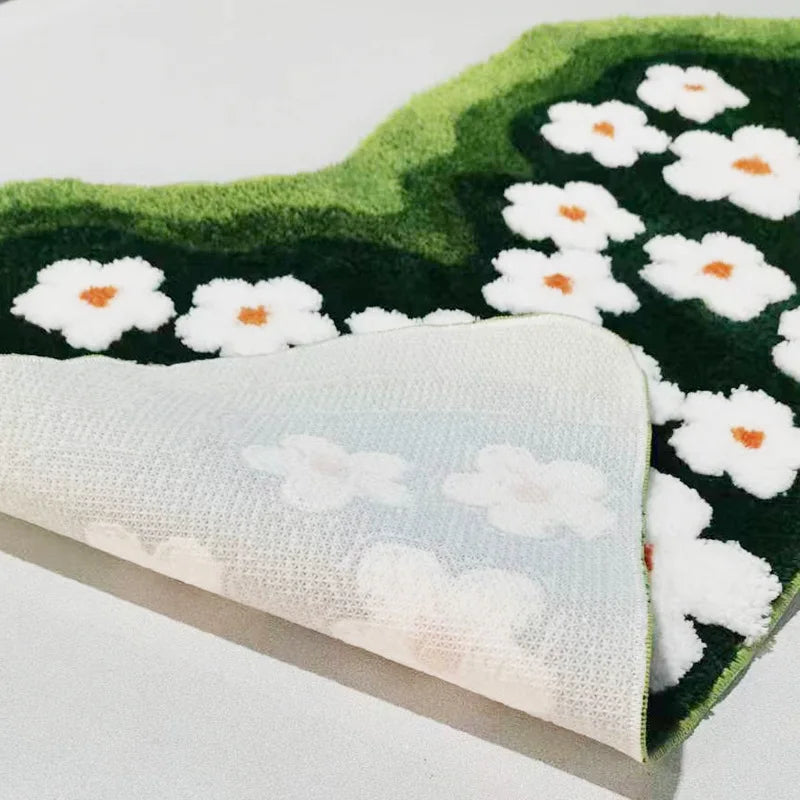 Ihomed Flower Tufting Carpet Green Moss Living Room Bedroom Rug Soft Hallway Area Floor Pad Mat Doormat Aesthetic Home Art Decor