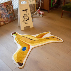 Ihomed Tufting Banana Peel Bedroom Rug Soft Cartoon Food Pad Living Room Carpet Anti-slip Hallway Mat Funny Home Nursery Decor 92x100cm