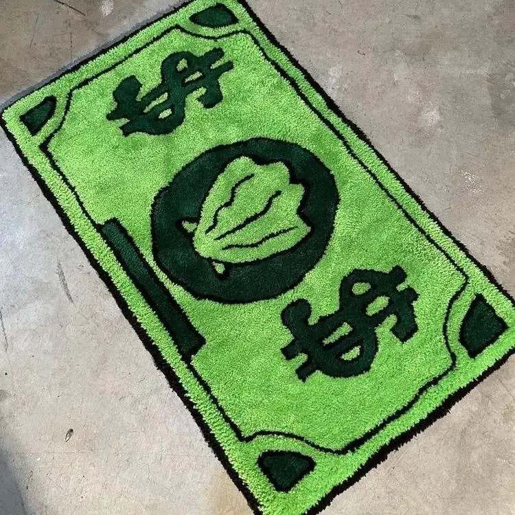 Ihomed Green Dollar Shell Cartoon Money Carpet Floor Mat Living Room Bedroom Bedside Blanket Special-shaped Rug Home Decor Gifts