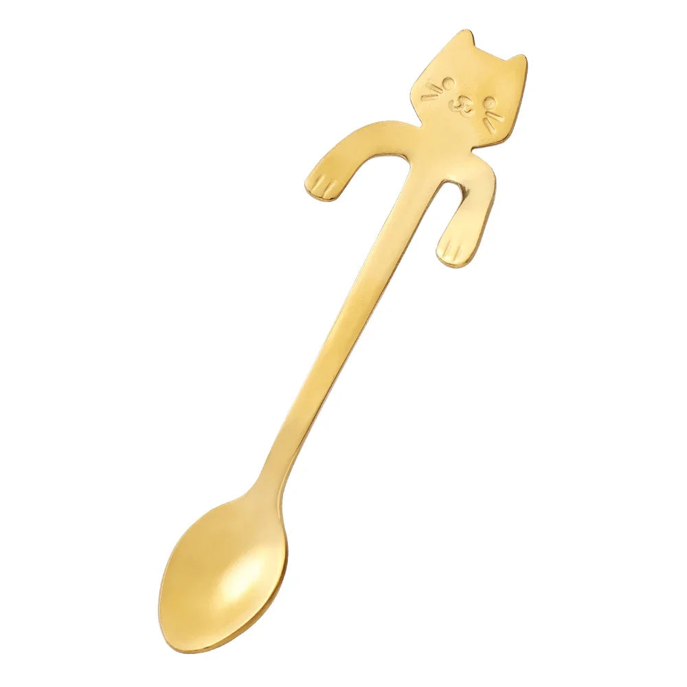 Ihomed 4pcs Stainless Steel Cute Cat Spoons Coffee Tea Ice Cream Teaspoons Spoon Dessert Snack Scoops Home Flatware Kitchen Accessories