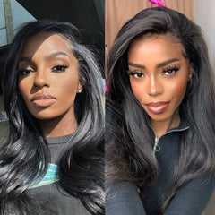 Ihomed Long Black Wig Synthetic Lace Front Wig Natural Wavy Jet Black Long Straight Hair 13x4 Frontal Colored Wigs for Women Daily