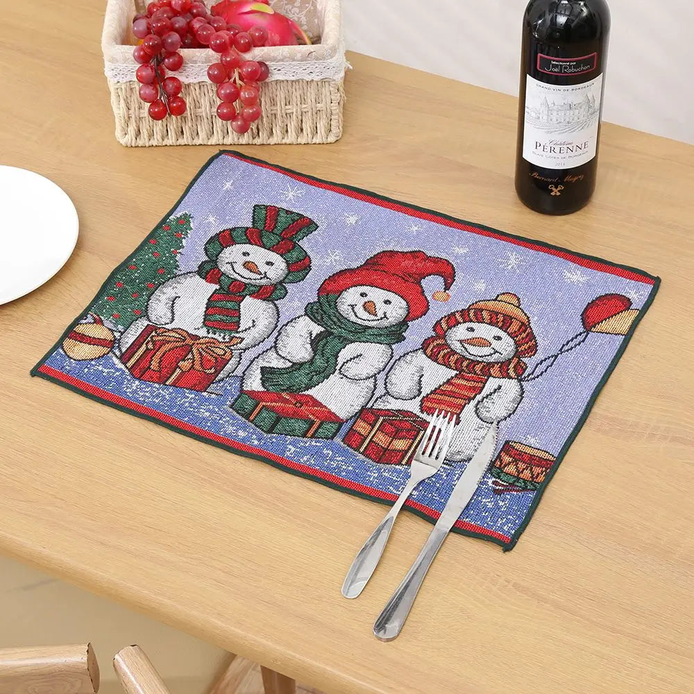 Ihomed Christmas Placemat Dining Mat Jacquard Insulation Kitchen Table Decoration Home Restaurant Western Food Mat Christmas Supplies