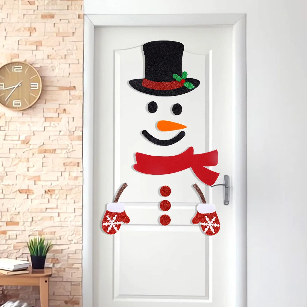 Ihomed Christmas Decoration Christmas Door Window Stickers Felt Cloth Santa Claus Snowman Wall Sticker New Year Home Decoration 2024