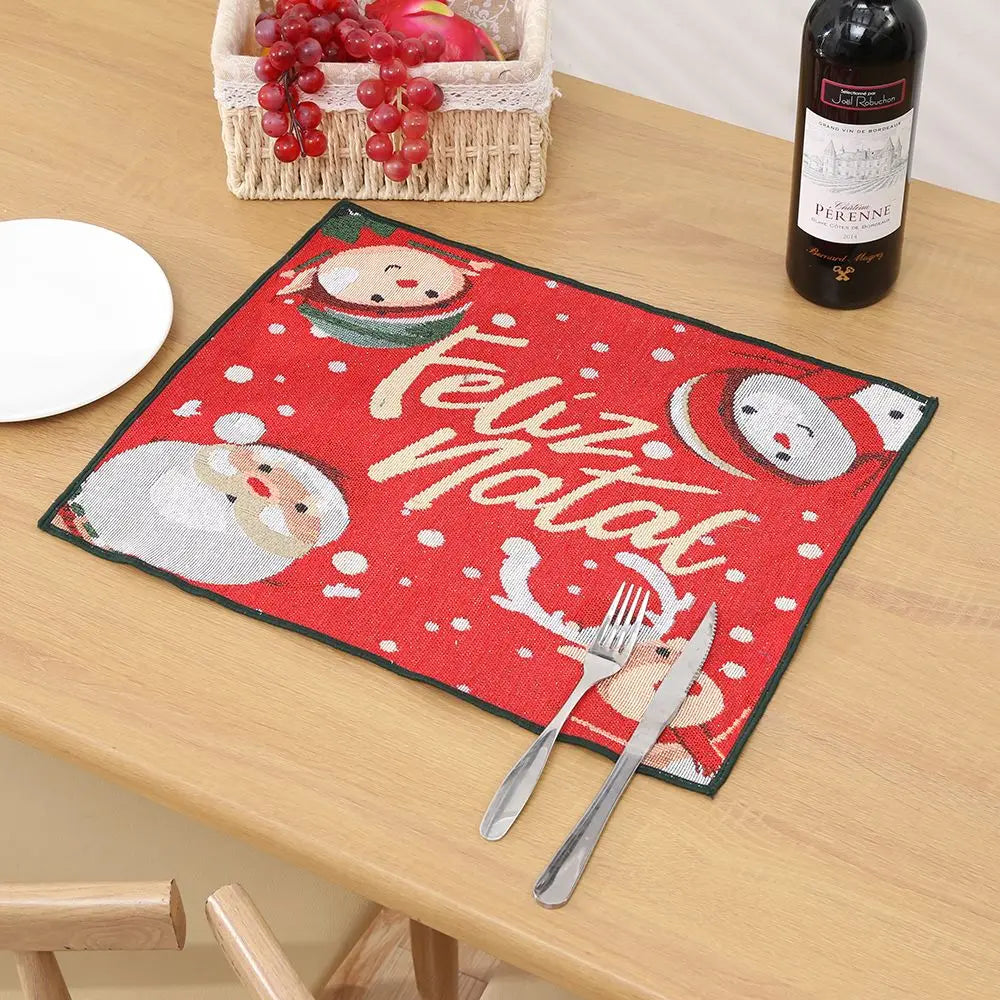 Ihomed Christmas Placemat Dining Mat Jacquard Insulation Kitchen Table Decoration Home Restaurant Western Food Mat Christmas Supplies