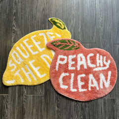 Ihomed Peach Bath Mat Home Decor Handmade Soft Flannel Bath Rugs Lemon Text Bathroom Rug Boho Cute Door Mat Custom-made Gift